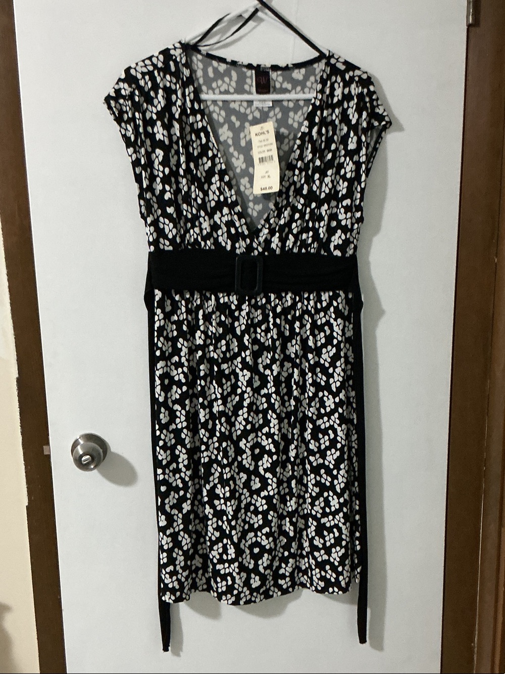 Wrapper Black and White Floral Midi Dress with Belt